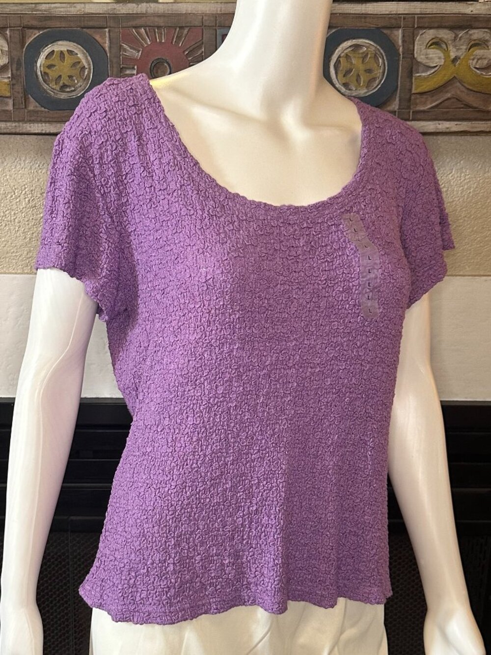 WORTHINGTON STRETCH TEXTURED Mulberry Short Sleeve Top LARGE Blouse NWT